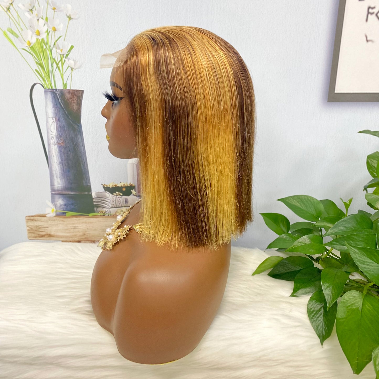Perruque de cheveux humains sans colle DD 4*4 BOB ST, couleur P4/27 #, densité 200%