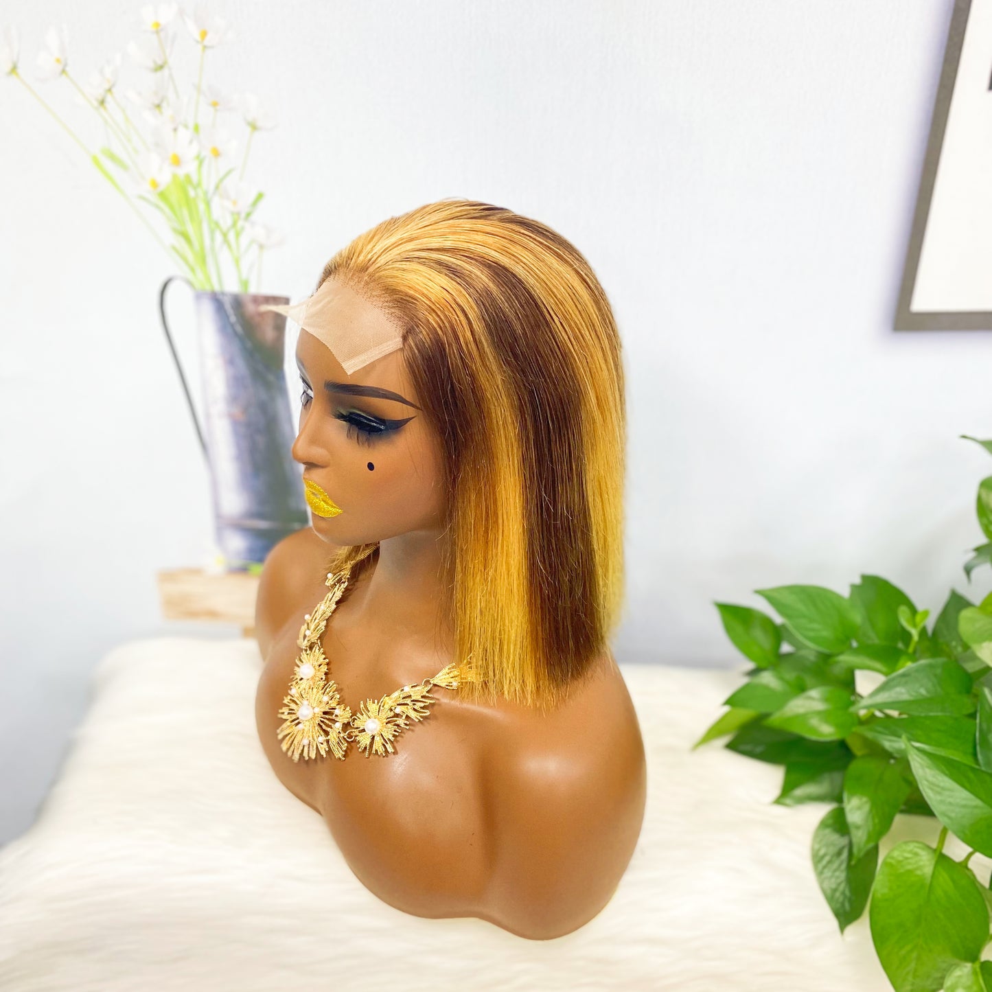 Perruque de cheveux humains sans colle DD 4*4 BOB ST, couleur P4/27 #, densité 200%