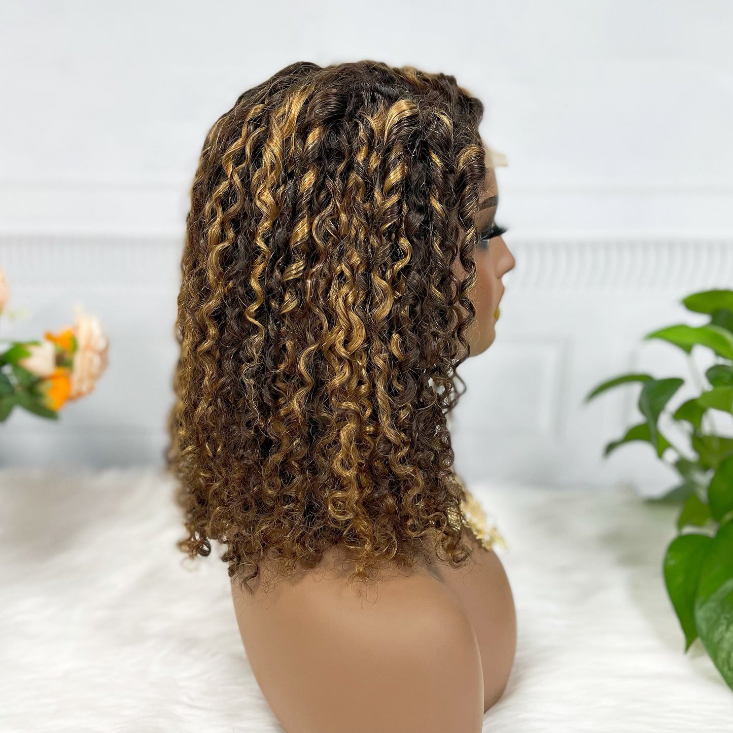 Double Drawn 4*4 BOB Lace Wig Pissy Curl Natural Virgin Human Hair Lace Wigs Color P4/27