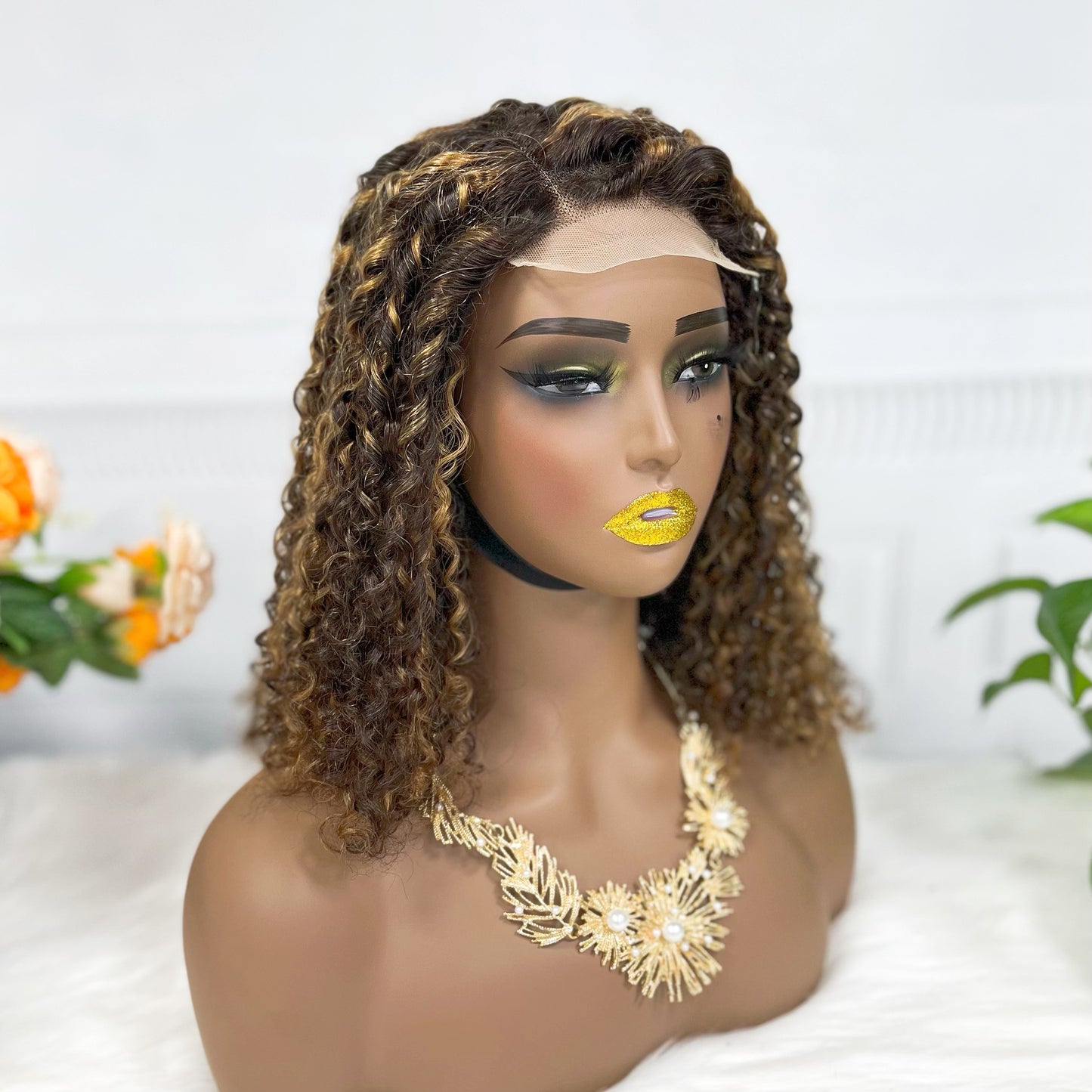 Double Drawn 4*4 BOB Lace Wig Pissy Curl Natural Virgin Human Hair Lace Wigs Color P4/27