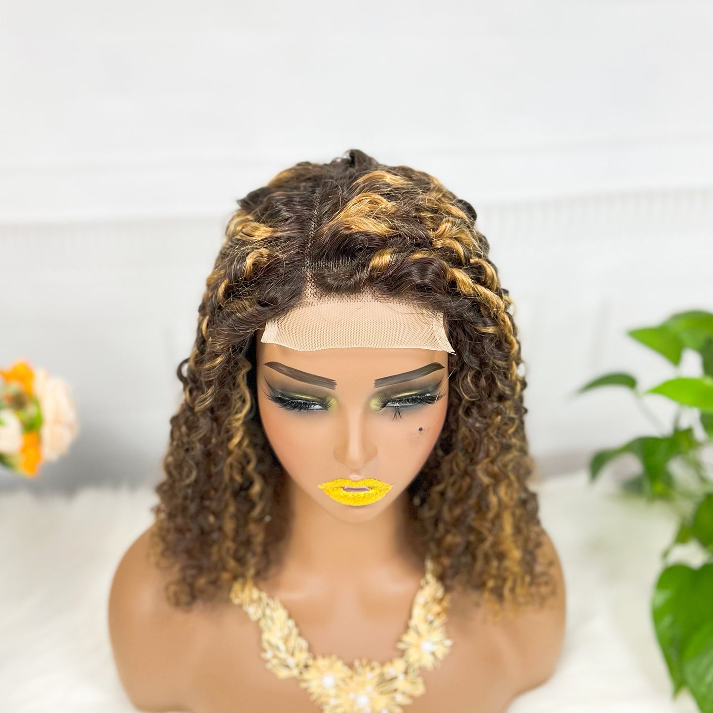 Double Drawn 4*4 BOB Lace Wig Pissy Curl Natural Virgin Human Hair Lace Wigs Color P4/27
