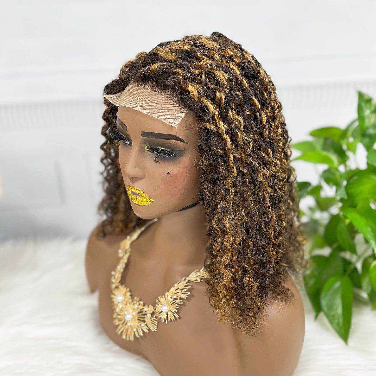 Double Drawn 4*4 BOB Lace Wig Pissy Curl Natural Virgin Human Hair Lace Wigs Color P4/27
