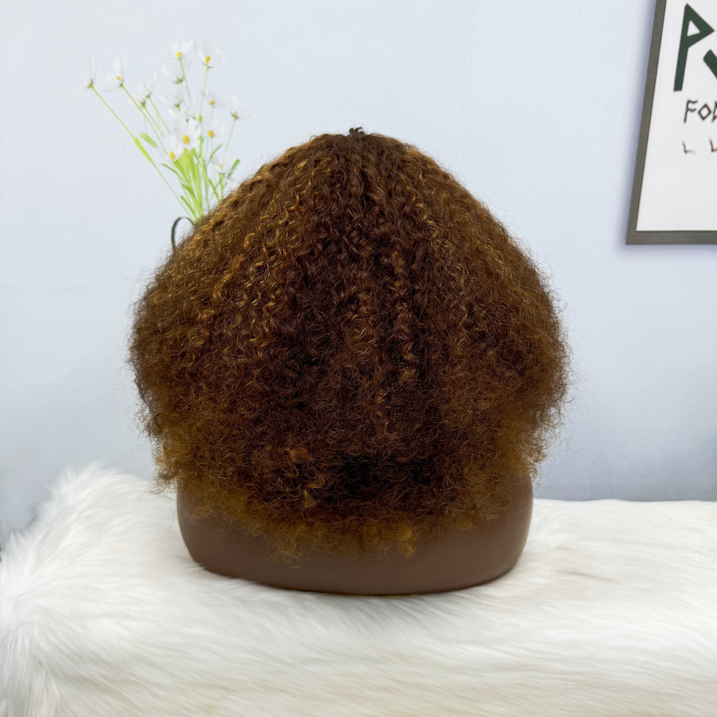 Fringe Double Drawn Wig Human Hair Pixie Curl Wigs 300% Density 12inches Color P4/30#