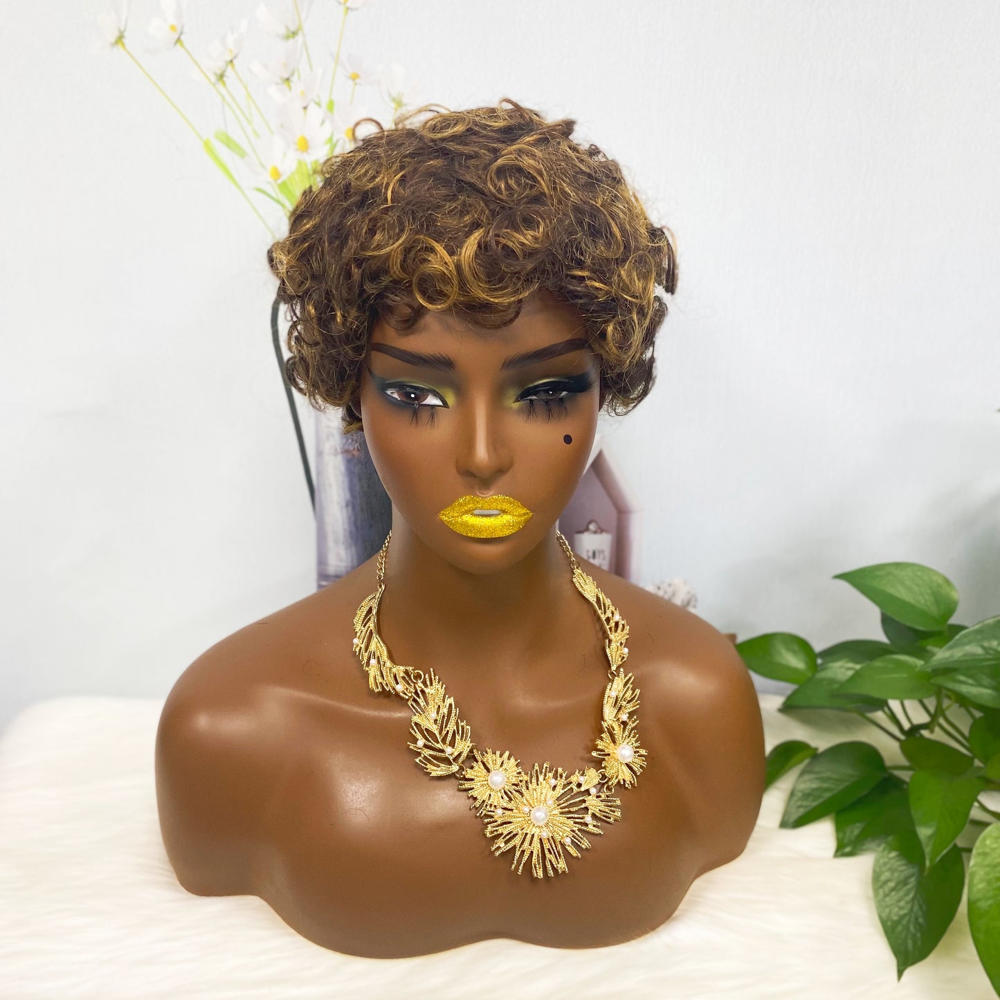 Machine Human Hair Wig Natural Hair Wig 026 Color P4/30#