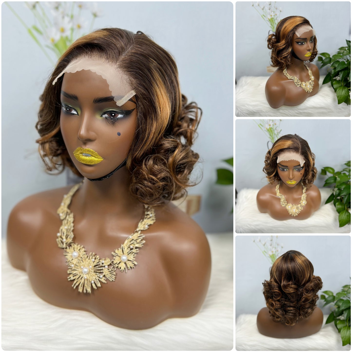 DD 5*5 Wig Bouncy Natural Human Hair Lace Wigs Color 99J 12inches