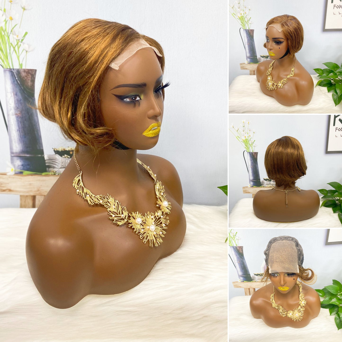 4*4 Wig Pixie Cut Human Hair Wig Color T1B/4#