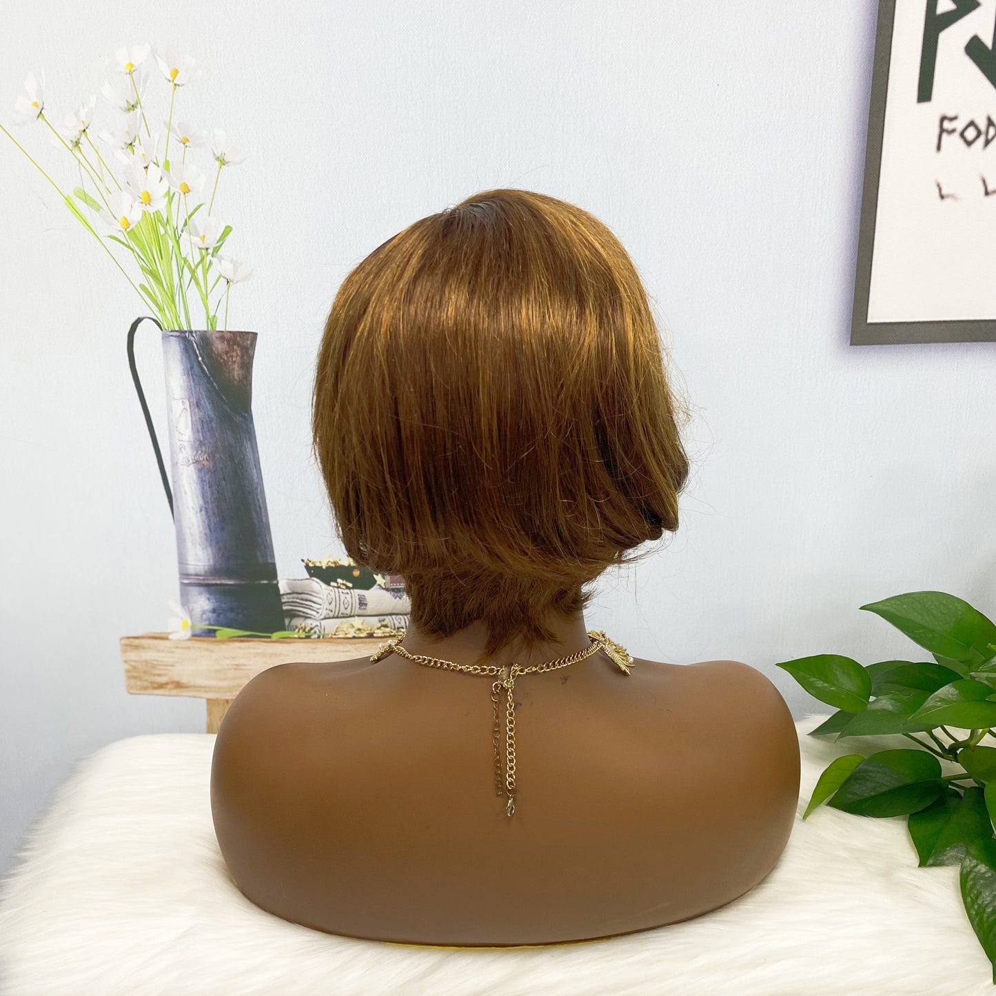 Perruque de cheveux humains coupe Pixie 4*4, couleur P4/30 #
