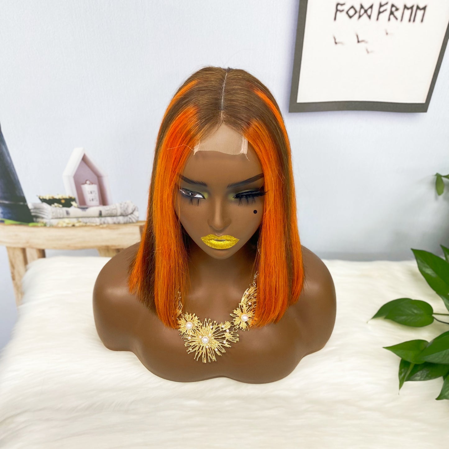 Super Double Drawn 2*6 Lace Bob Wig Human Hair Lace Wig Color P4/350# Straight