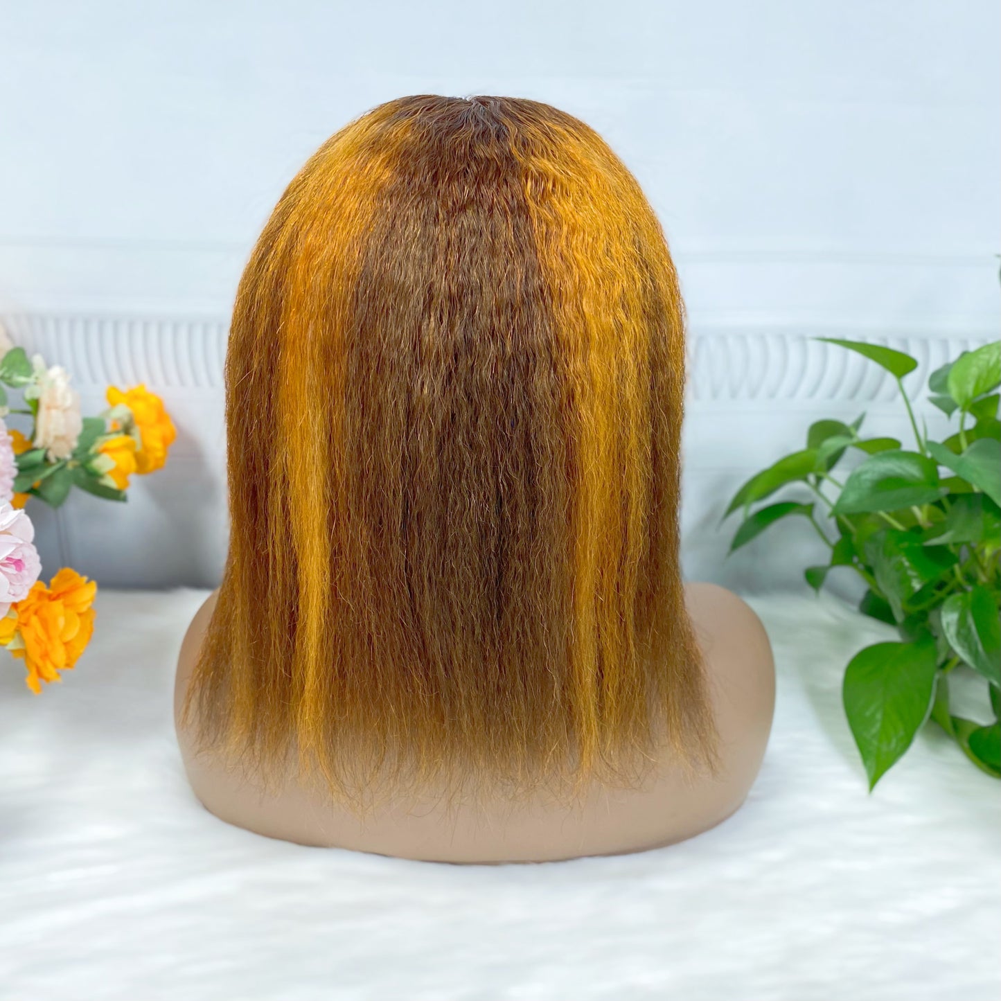 13*4 BoB Wig Kinky Straight Wigs Couleur P4/350# 200% Densité