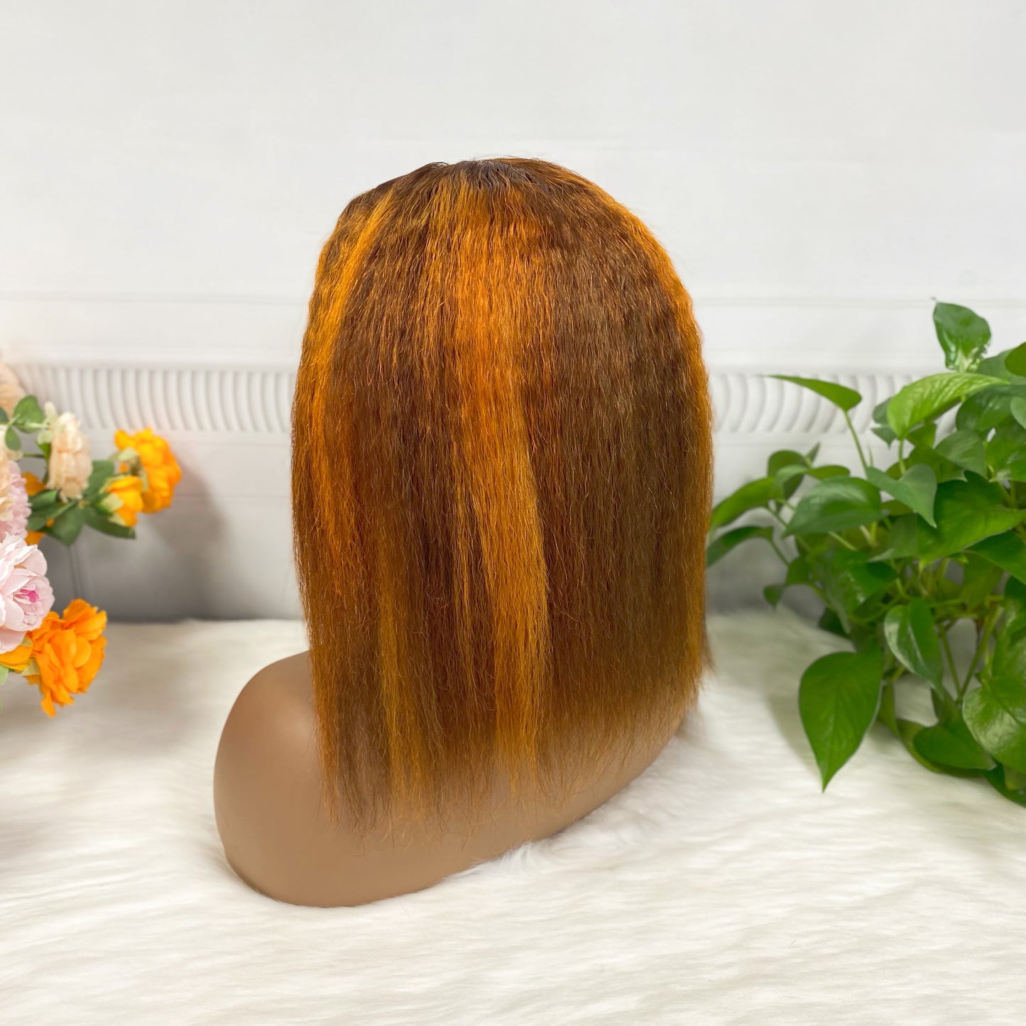 13*4 BoB Wig Kinky Straight Wigs Couleur P4/350# 200% Densité