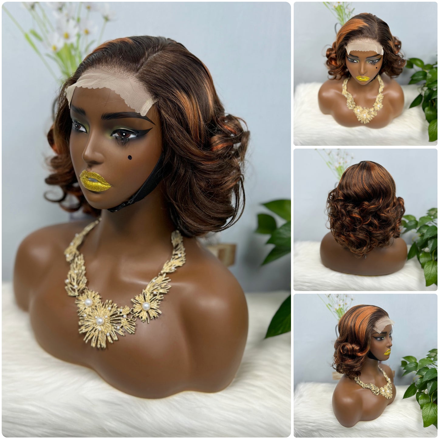 DD 5*5 Wig Bouncy Natural Human Hair Lace Wigs Color 99J 12inches