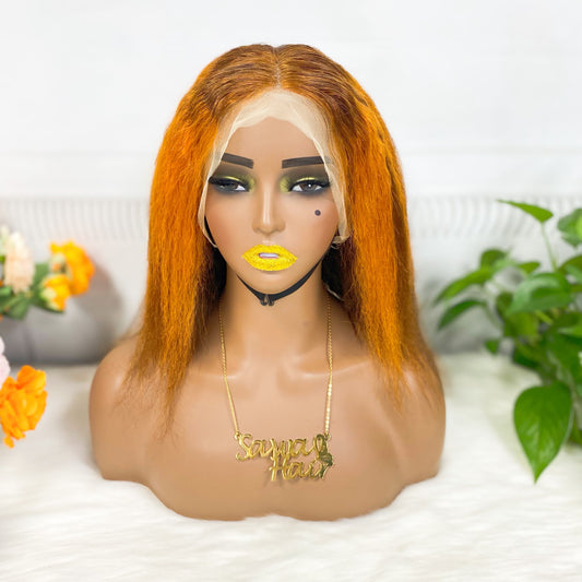 13*4 BoB Wig Kinky Straight Wigs Color P4/350# 200% Density