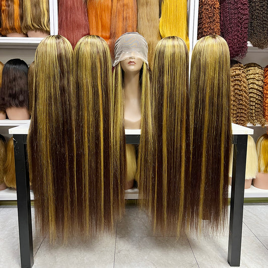 Highlight Color P4/27 13*4 Lace Wig Straight Human Hair Wigs 36" 480gram High Density