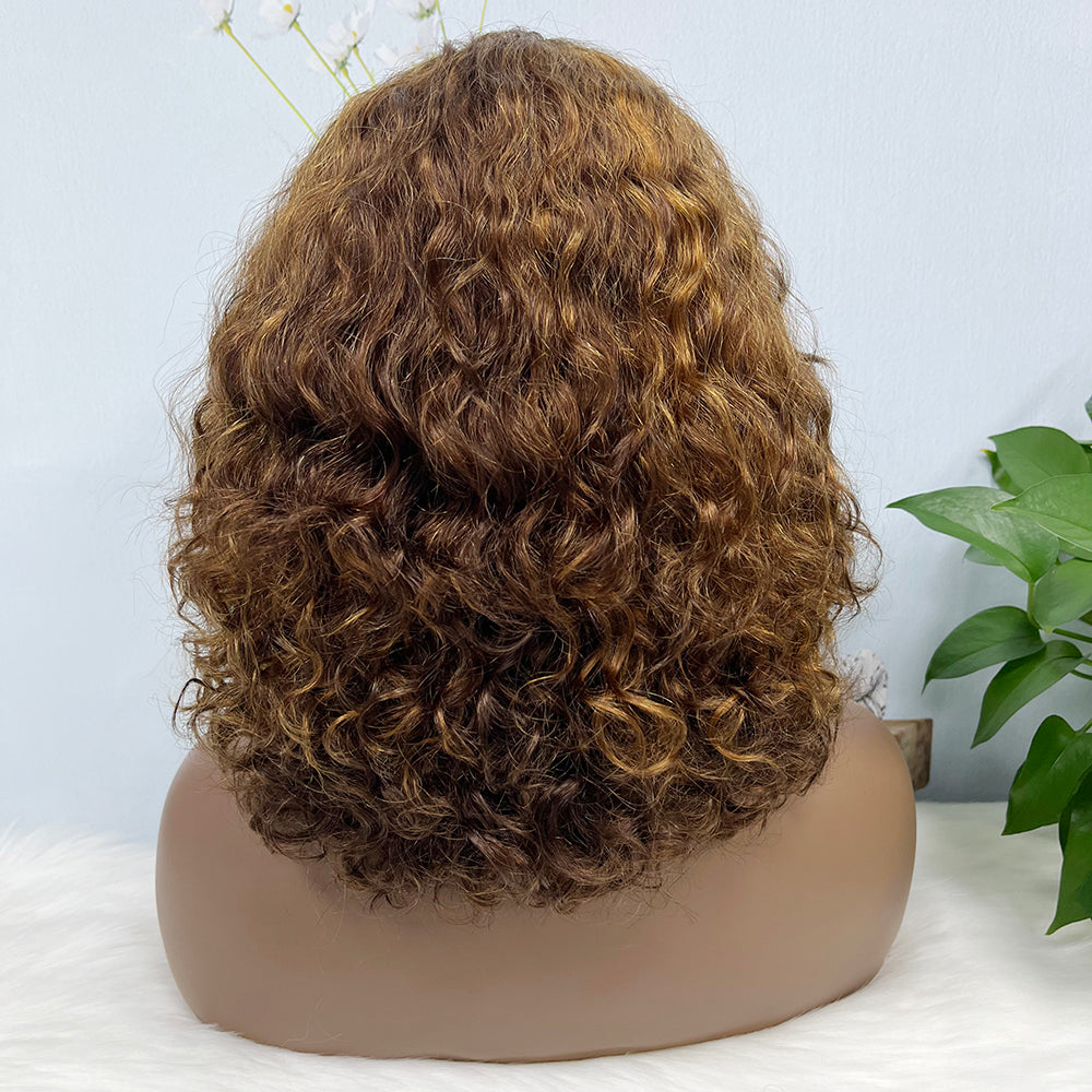 Fringe Double Drawn Wig Water Wave Machine Human Hair Wigs Piano Color P4/27
