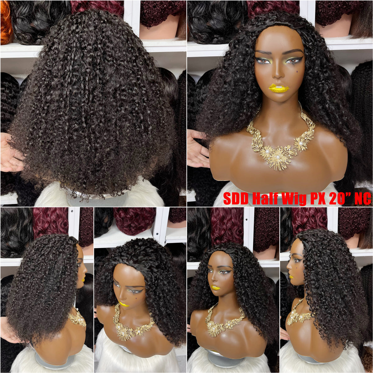 SDD Half Wig Pixie Curl Human Hair Wigs Natural Color 300% Density 12"-30"