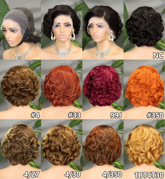 Sasson996 13x4 Lace Wig Short Style Curly Human Hair Wigs Natural Color