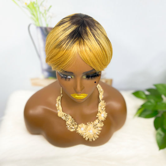 Machine Human Hair Wig Straight Natural Hair Wig 074 Color T1B/27#