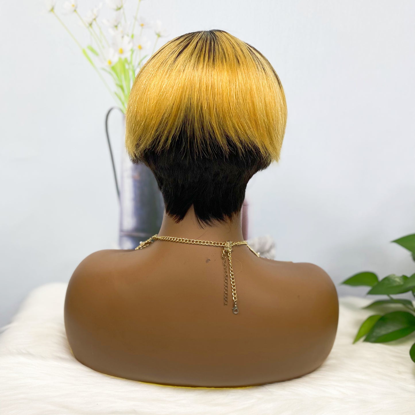 Machine Human Hair Wig Straight Natural Hair Wig 074 Color T1B/27#
