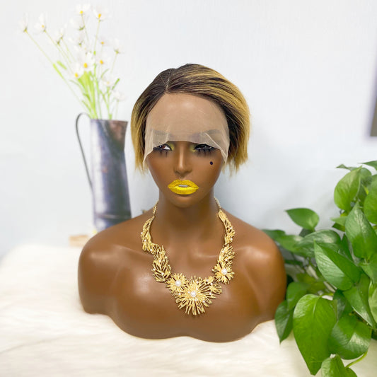 T Lace Wig SX01 Human Hair Wig Natural Hair Wig Color T1B/27#