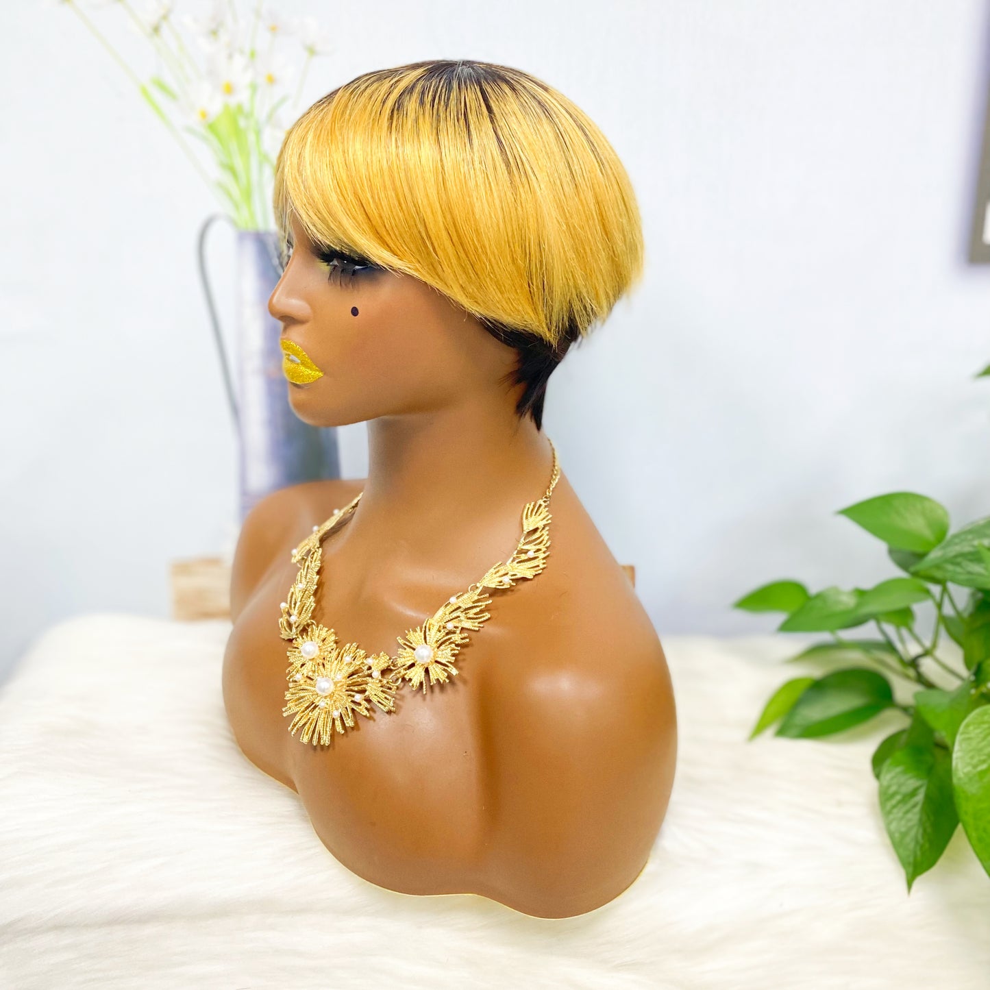 Machine Human Hair Wig Straight Natural Hair Wig 074 Color T1B/27#