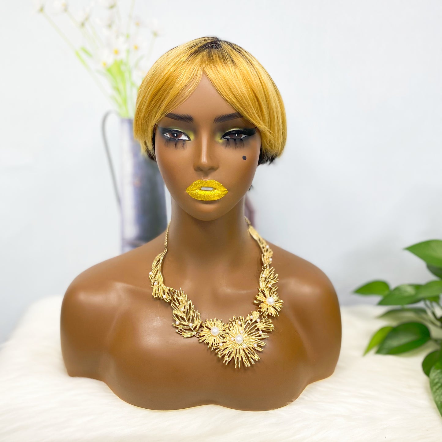 Machine Human Hair Wig Straight Natural Hair Wig 074 Color T1B/27#
