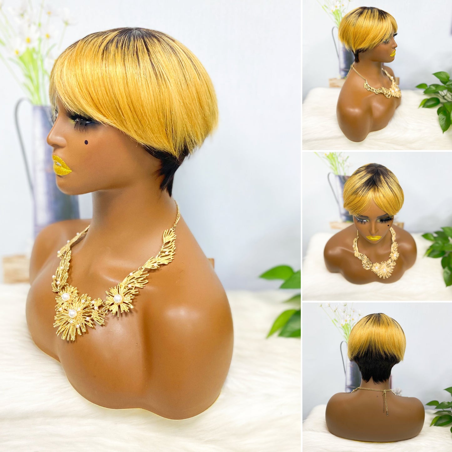 Machine Human Hair Wig Straight Natural Hair Wig 074 Color T1B/99J