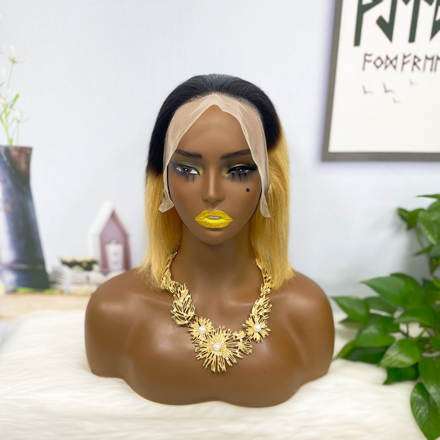 13*4 BoB Wig Straight Color T1B/27# 250% Density