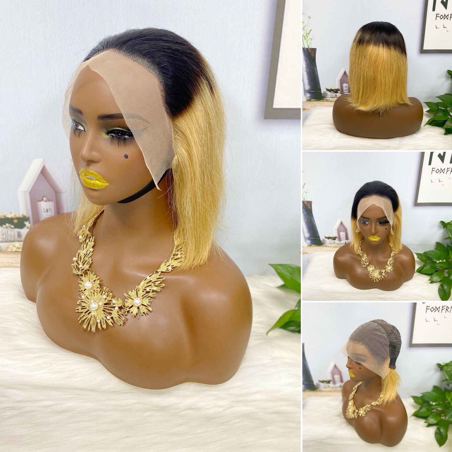13*4 BoB Wig Straight Color T1B/27# 250% Density
