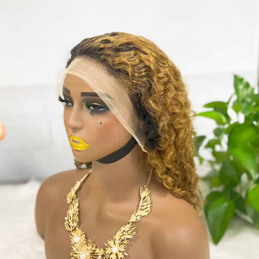 13*4 BoB Wig Water Wave Wigs Color T1B/30# 250% Density