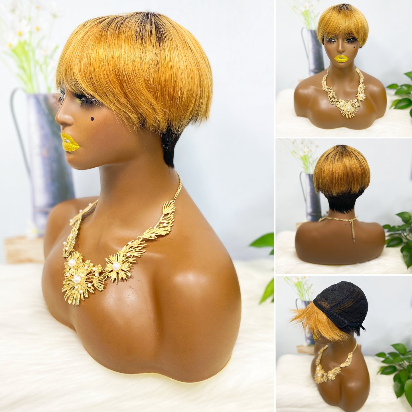 Machine Human Hair Wig Straight Natural Hair Wig 074 Color T1B/27#