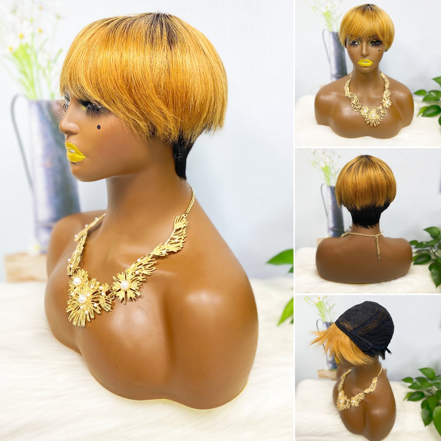 Machine Human Hair Wig Straight Natural Hair Wig 074 Color T1B/30#