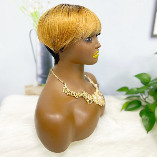 Machine Human Hair Wig Straight Natural Hair Wig 074 Color T1B/30#