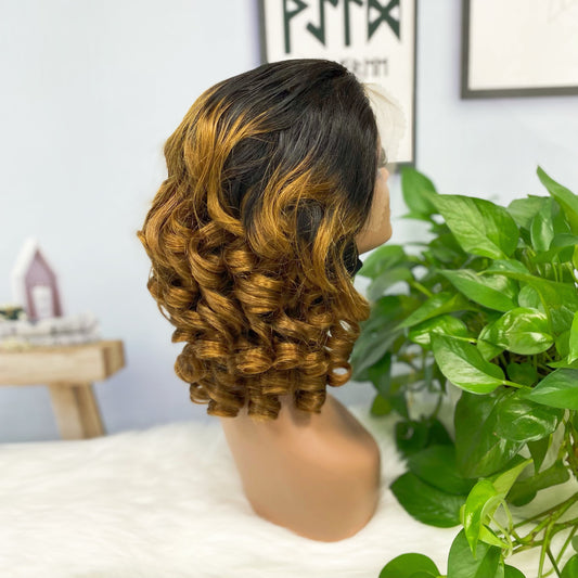 DD 13*4 Lace Wig Spring Curl Natural Human Hair Lace Wigs Color T1B/30#