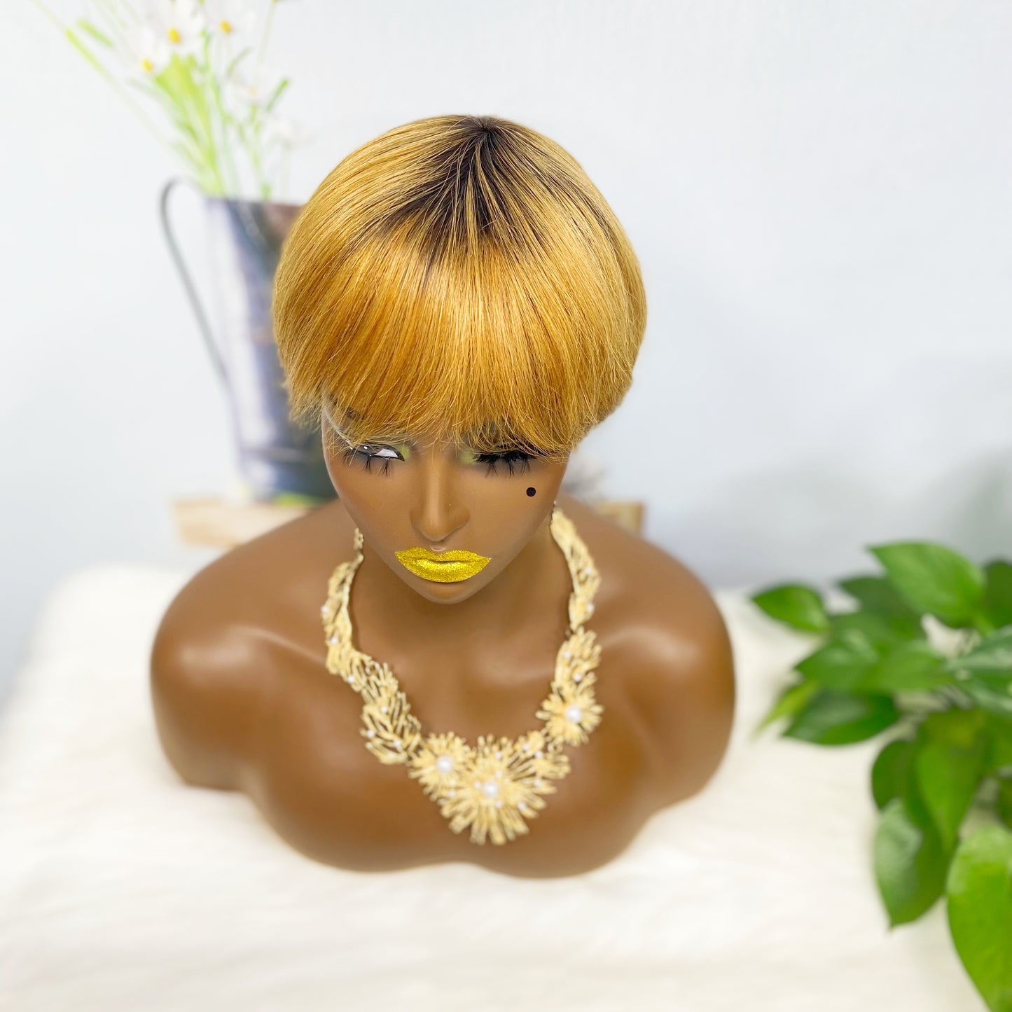 Machine Human Hair Wig Straight Natural Hair Wig 074 Color T1B/30#