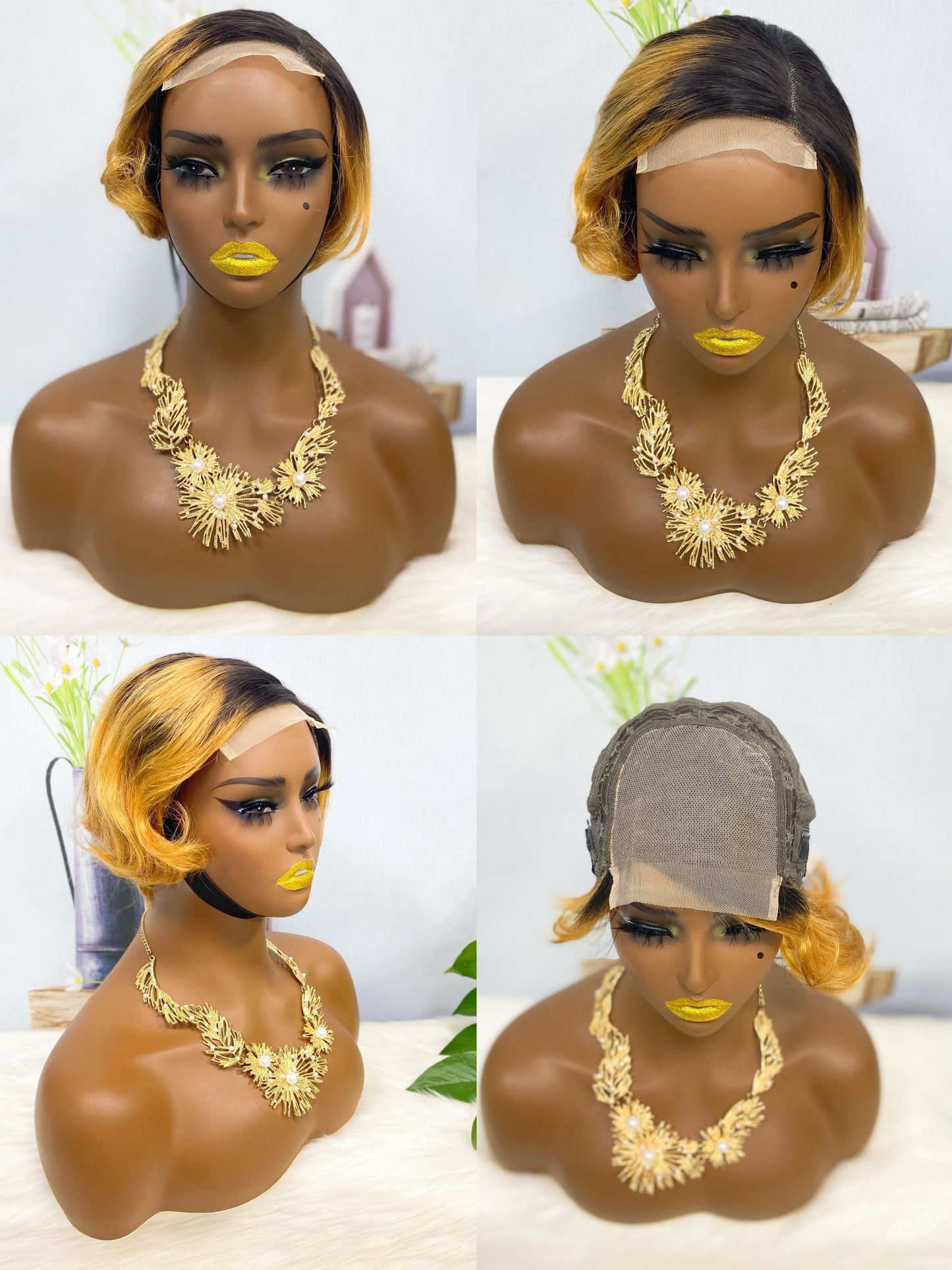 4*4 Wig Pixie Cut Human Hair Wig Color T1B/4#