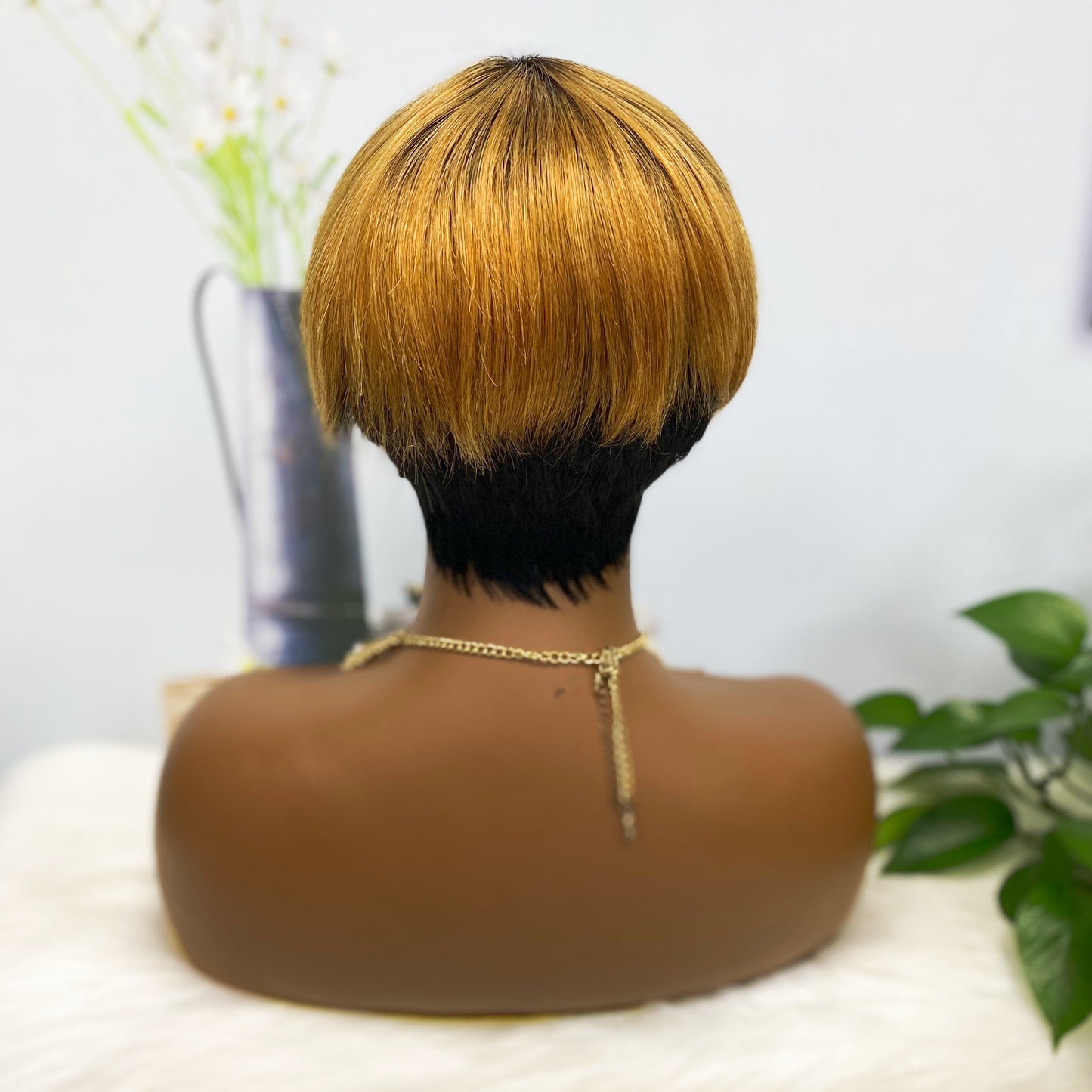 Machine Human Hair Wig Straight Natural Hair Wig 074 Color T1B/30#