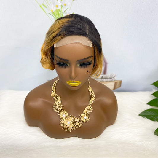 4*4 Wig Pixie Cut Human Hair Wig Color T1B/30#