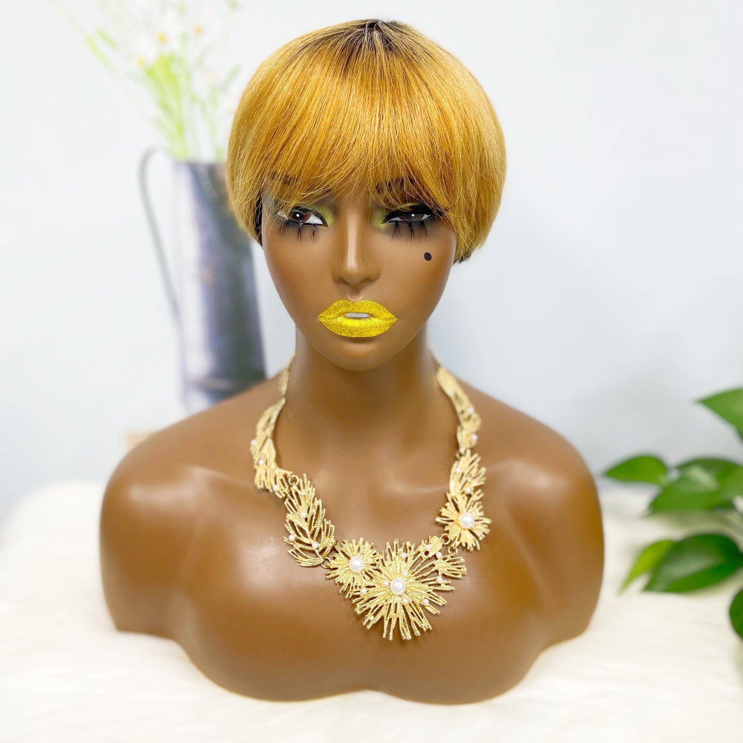 Machine Human Hair Wig Straight Natural Hair Wig 074 Color T1B/30#