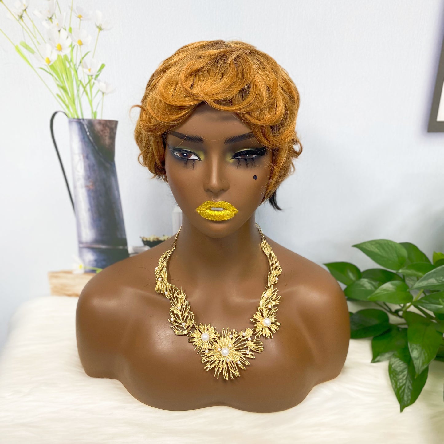 Machine Human Hair Wig Natural Hair Wigs 0701 Color T1B/30#