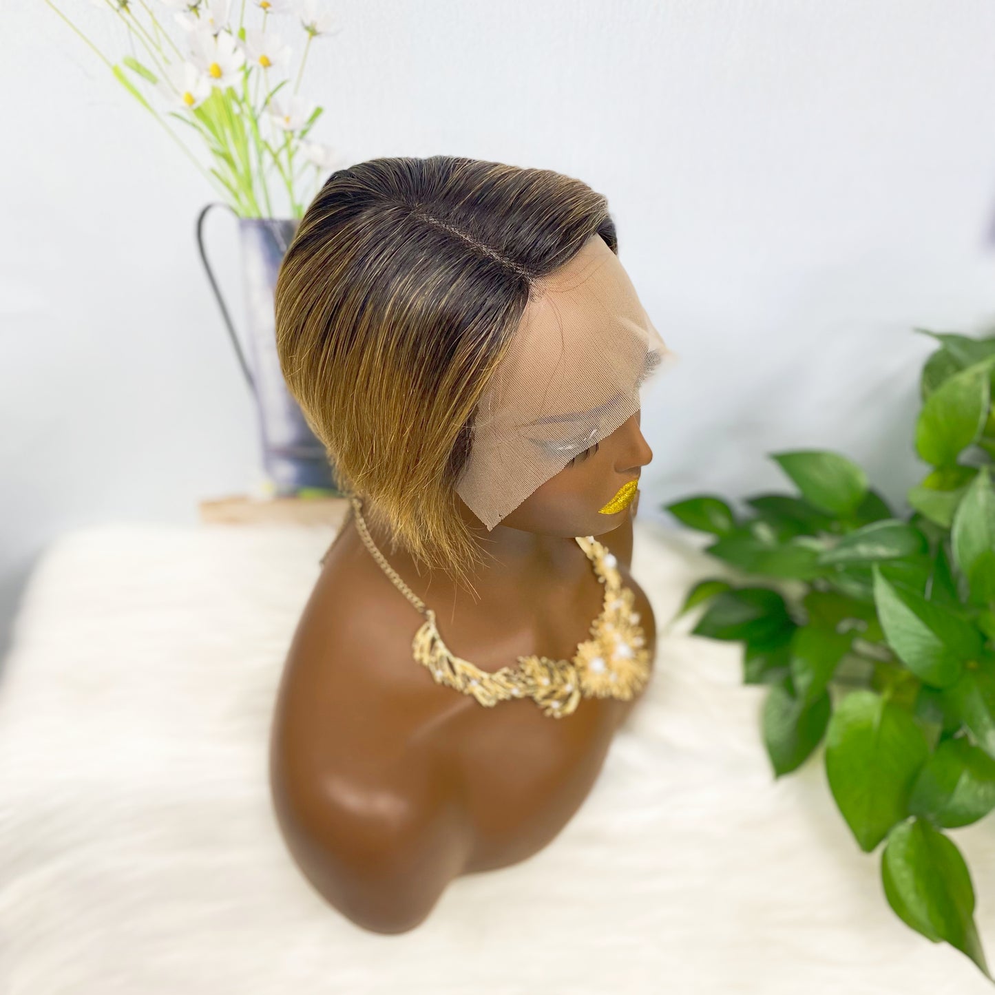T Lace Wig SX01 Human Hair Wig Natural Hair Wig Color T1B/30#