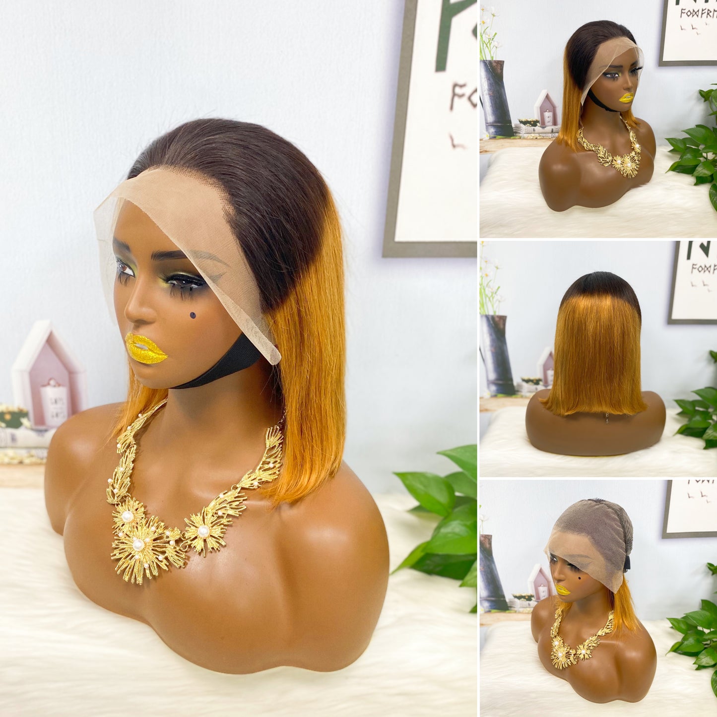 13*4 BoB Wig Straight Wigs Color T1B/30# 250% Density
