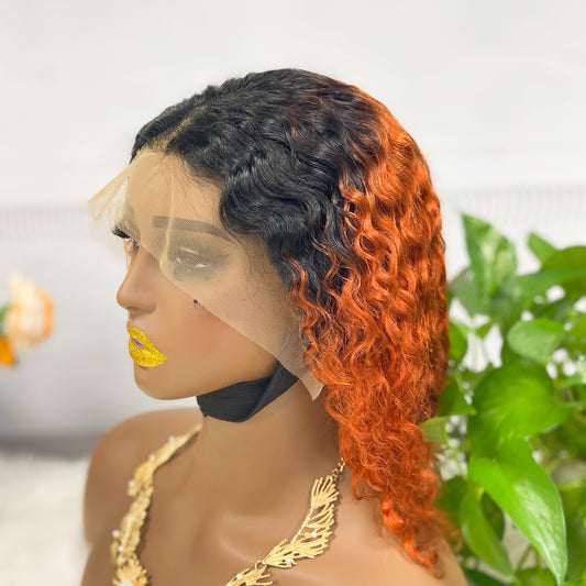 13*4 BoB Wig Water Wave Wigs Color T1B/350# 250% Density