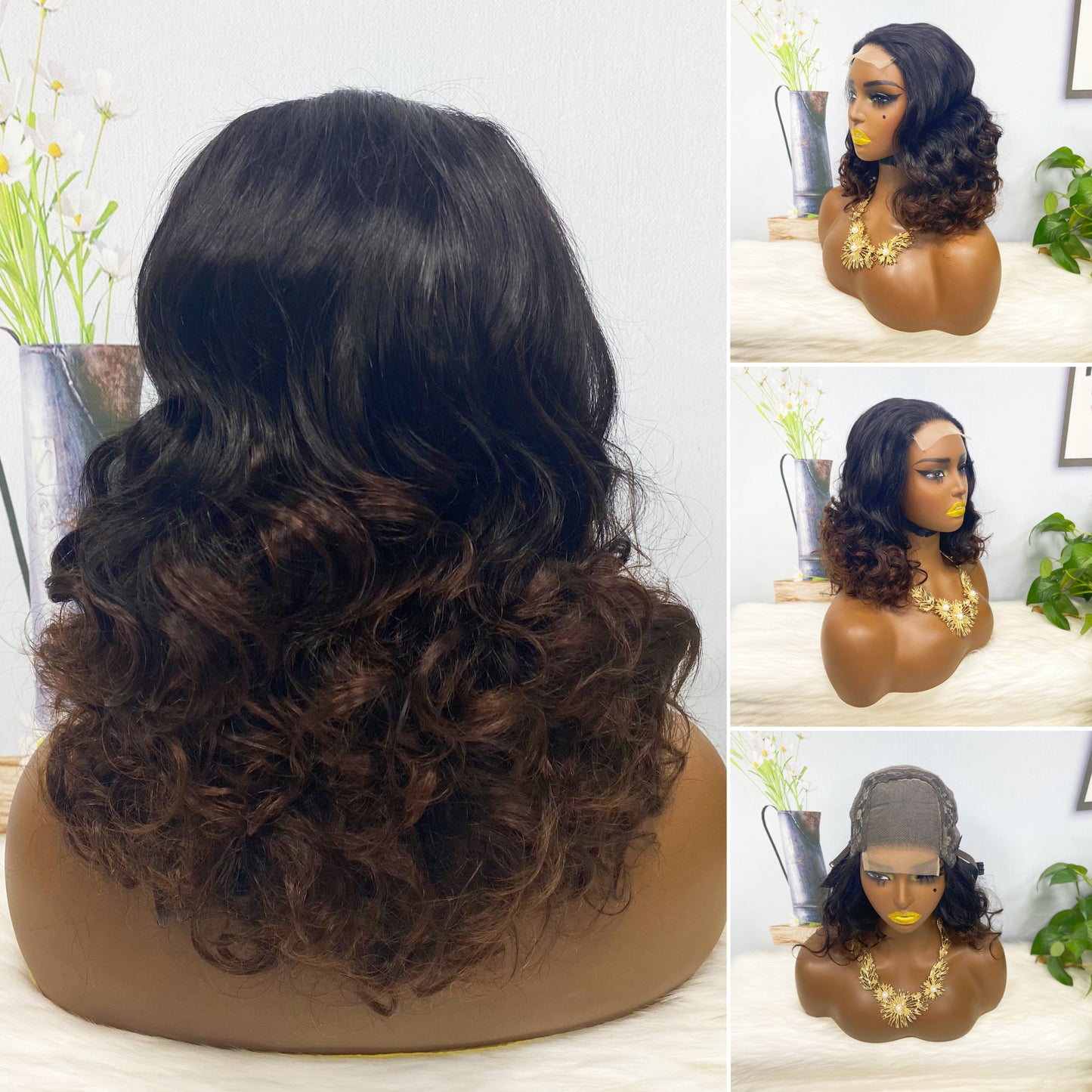 DD 4*4 Lace Wig Fumi Perruque de cheveux humains Couleur P4/27# 250% Densité