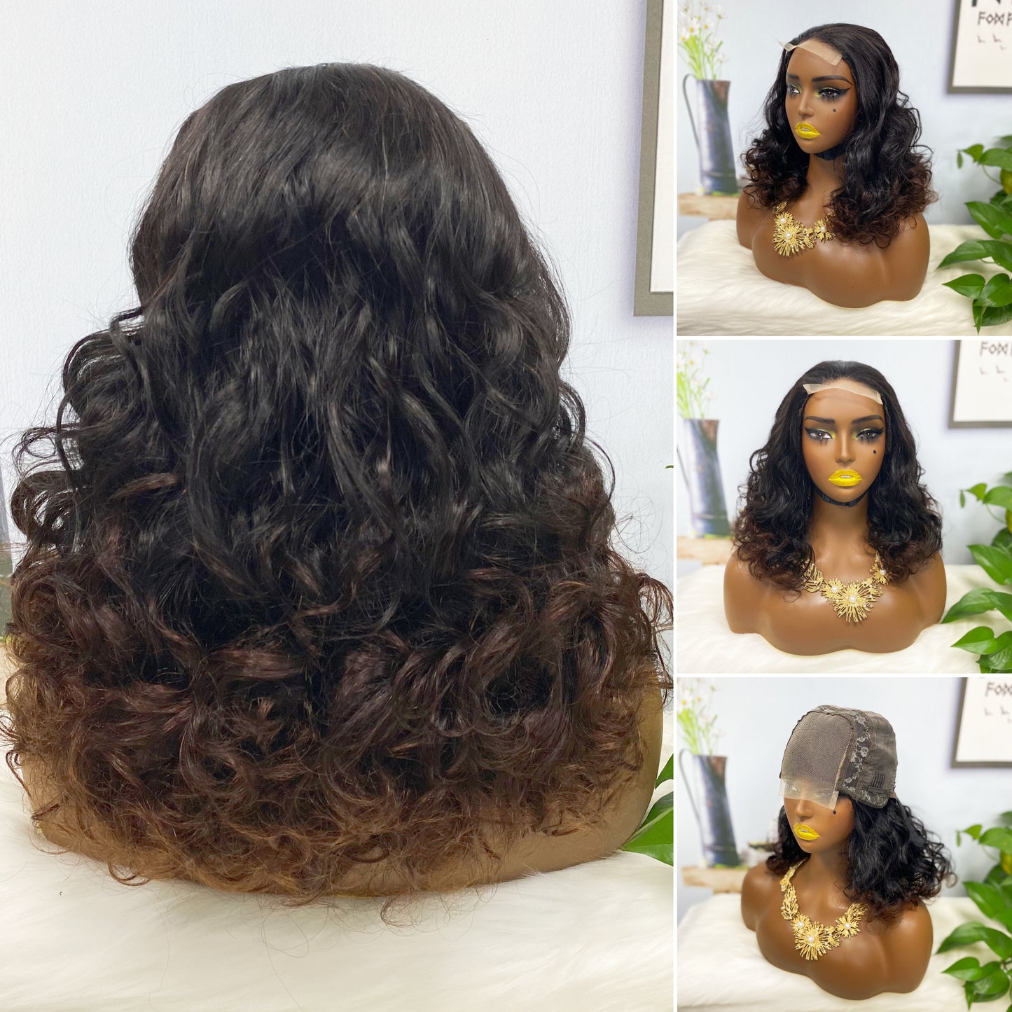 DD 4*4 Lace Wig Fumi Perruque de cheveux humains Couleur P4/27# 250% Densité