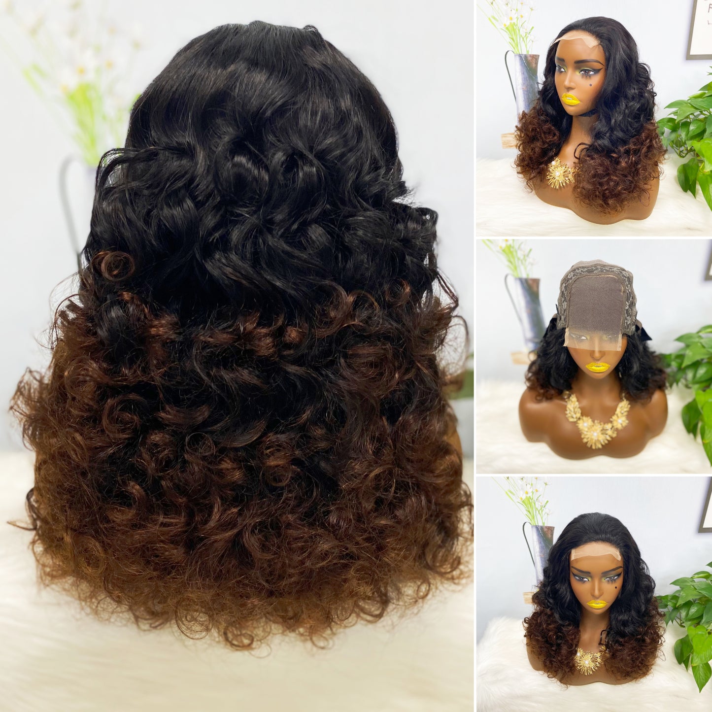 DD 4*4 Lace Wig Fumi Perruque de cheveux humains Couleur P4/27# 250% Densité