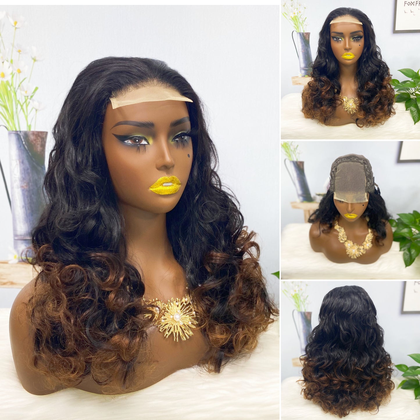 DD 4*4 Lace Wig Fumi Perruque de cheveux humains Couleur P4/27# 250% Densité