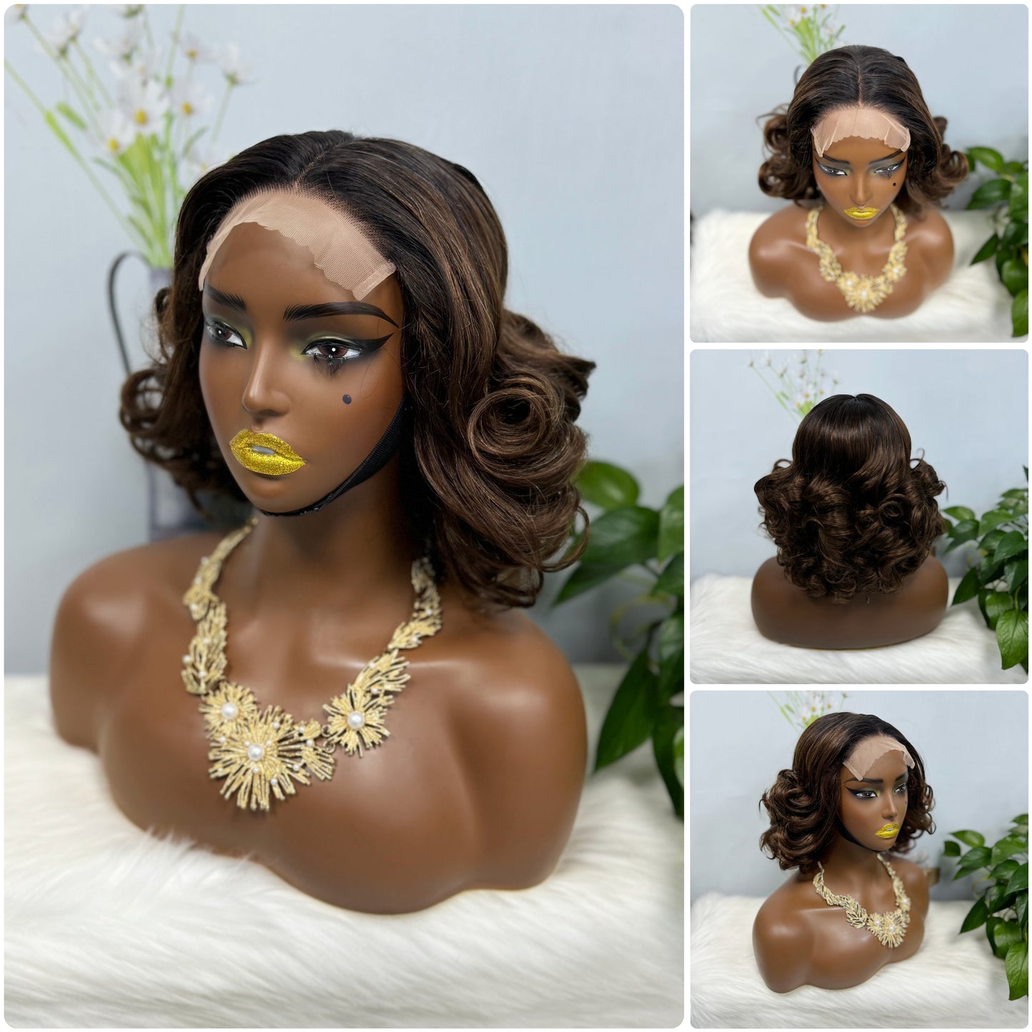 DD 5*5 Wig Bouncy Natural Human Hair Lace Wigs Color 99J 12inches