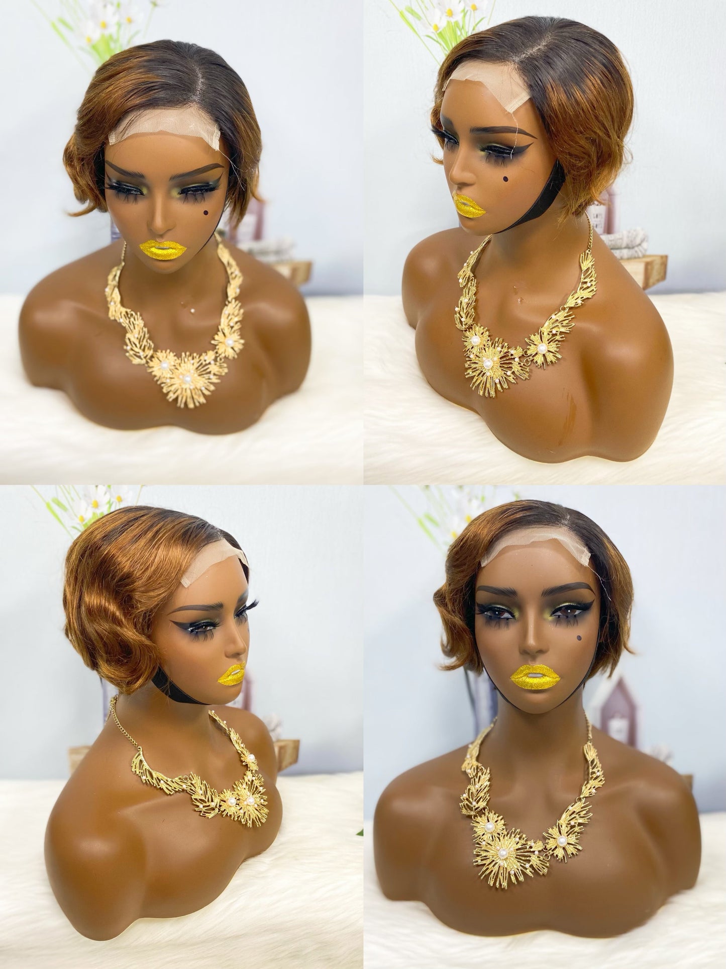 4*4 Wig Pixie Cut Human Hair Wig Color T1B/4#