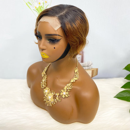 4*4 Wig Pixie Cut Human Hair Wig Color T1B/4#