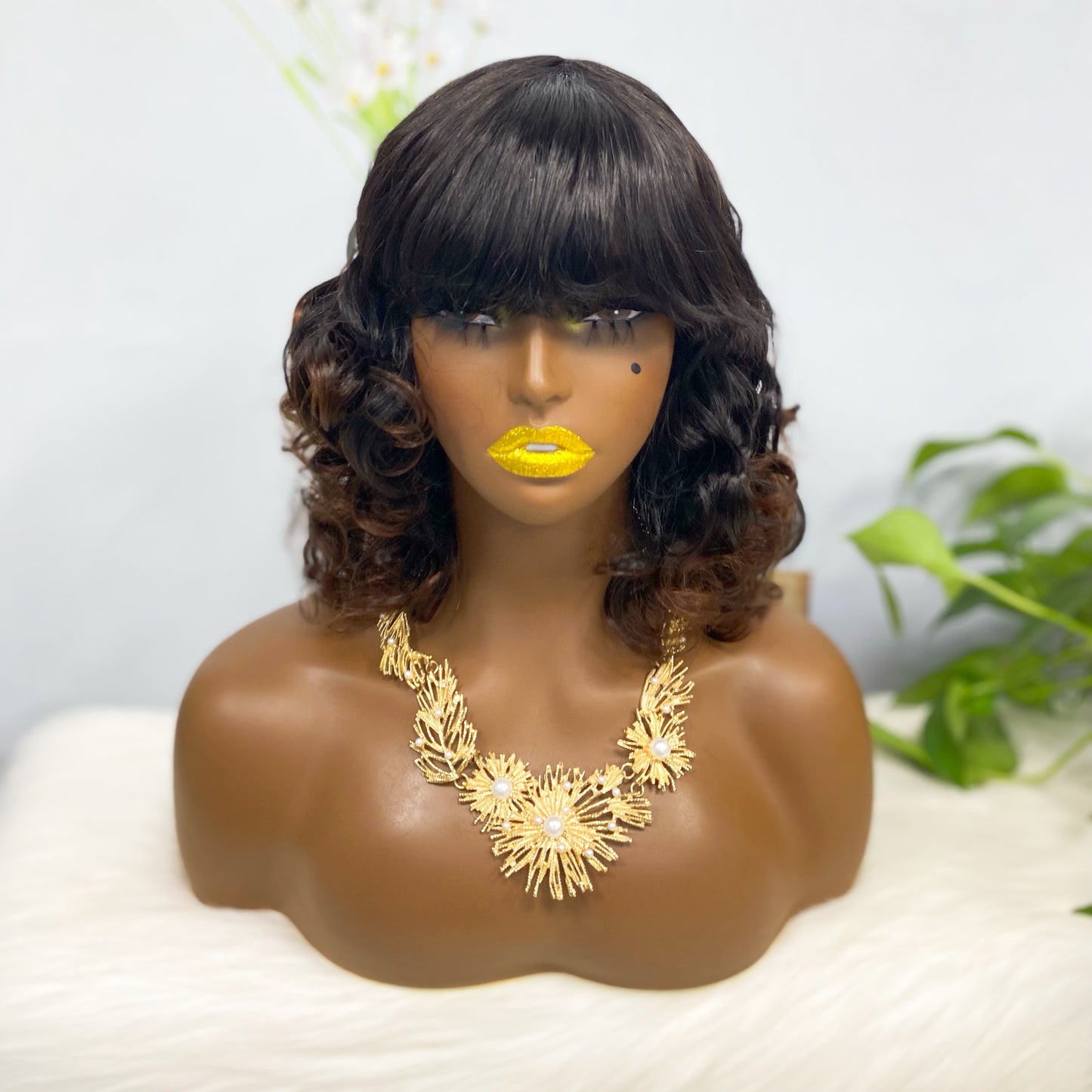 Fringe Wig LW Brazilian Natural Human Hair Wig Color T1B/4#